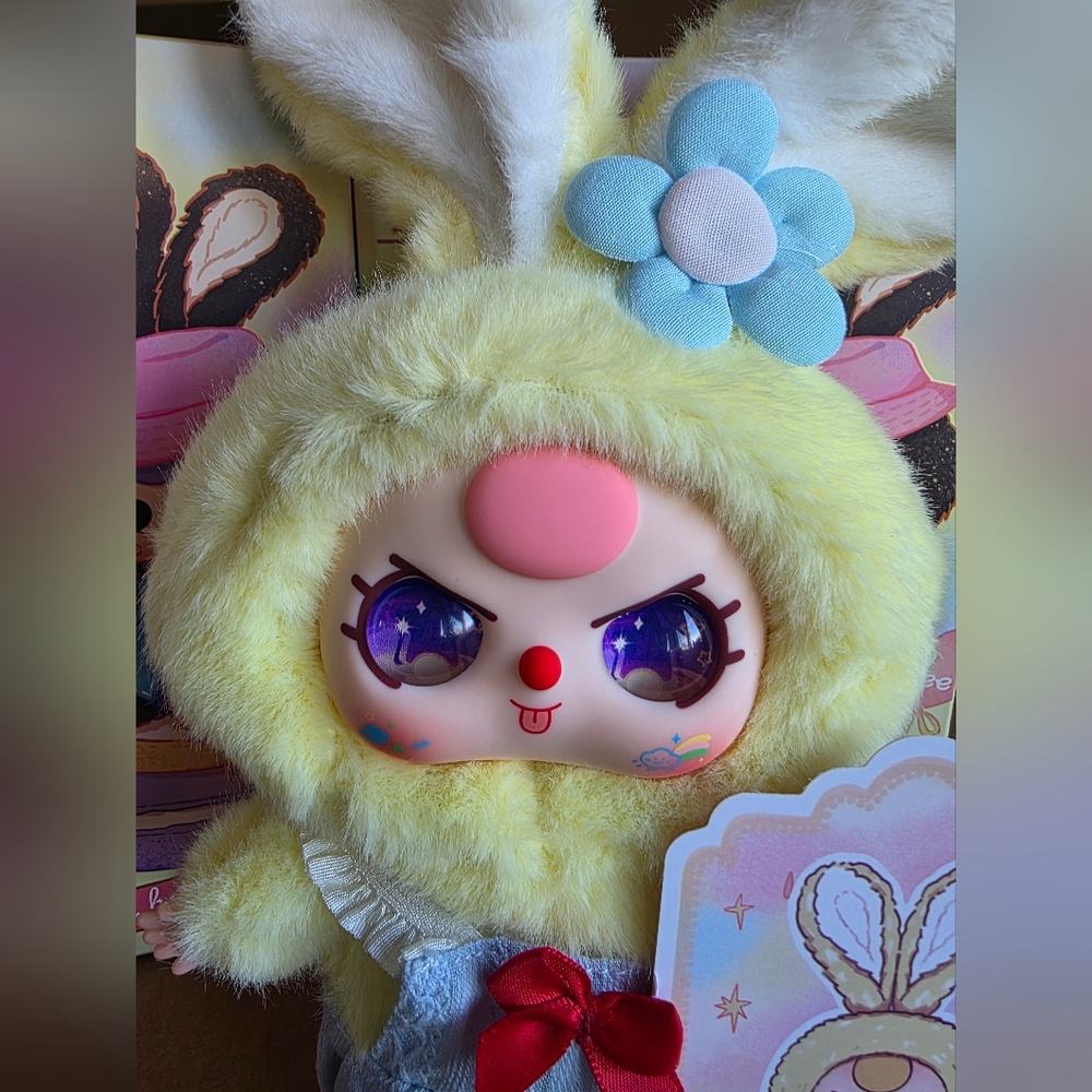 Charming Yellow Bunny Plush with Blue Flower